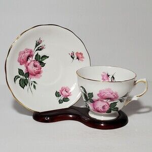 Royal Vale Teacup and Saucer Pink Flowers Vintage